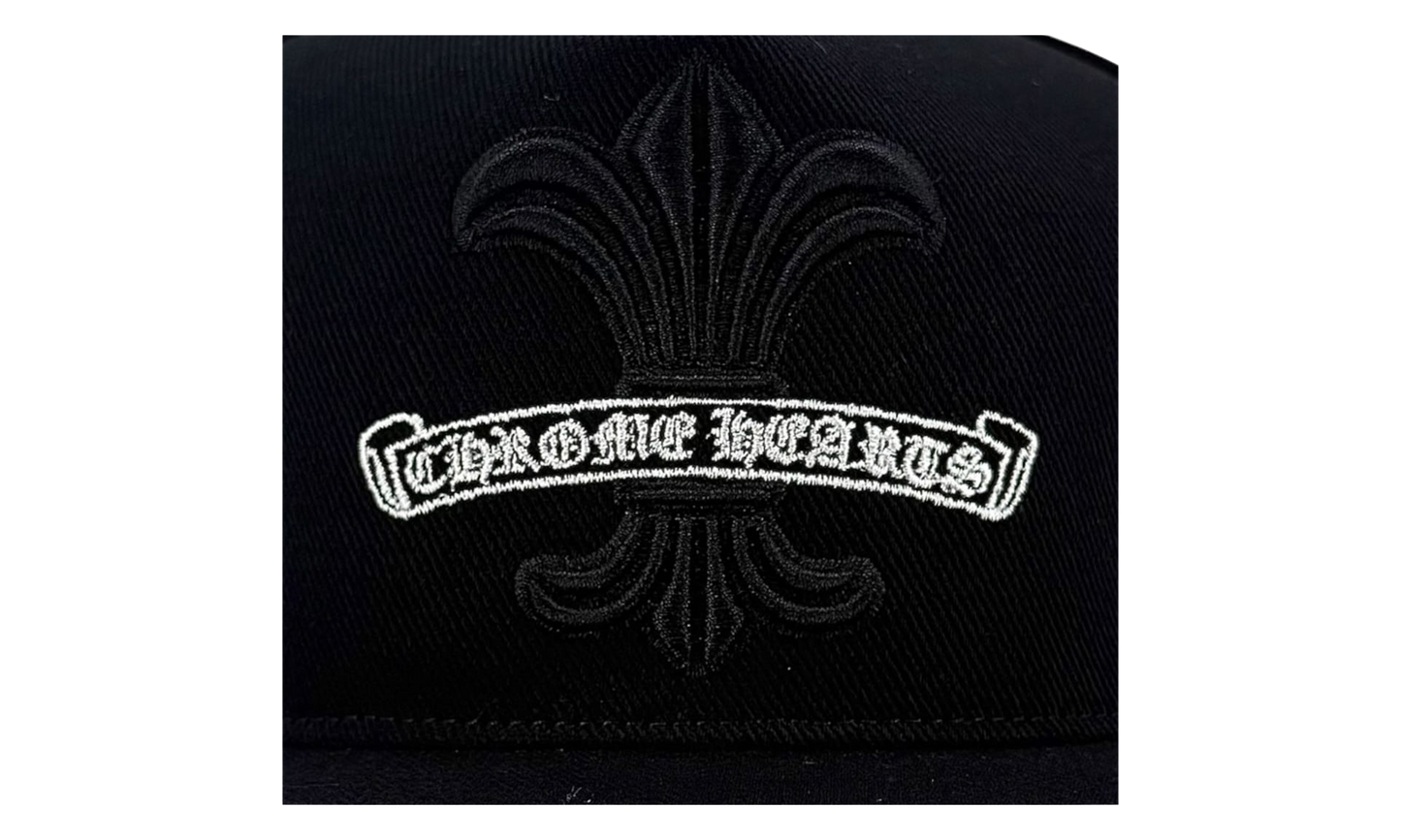Embroidered Fleur De Lis Scroll Logo Baseball Hat "Denim Black White" CHRM1386