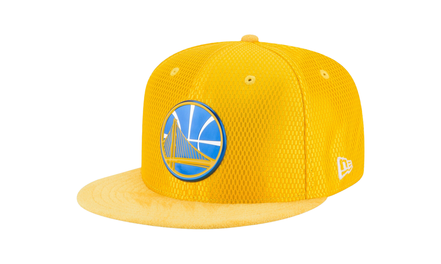 9FIFTY Golden State Warriors On-Court Snapback Hat "Yellow / Blue GSW Logo - Under Brim" NE635
