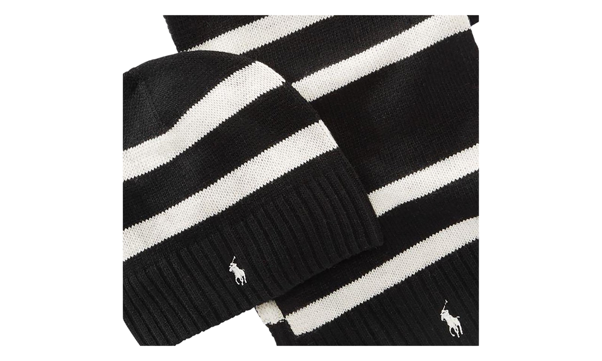 Rugby Stripe Hat And Scarf (Gift Set) "Black / White" PC0450 001