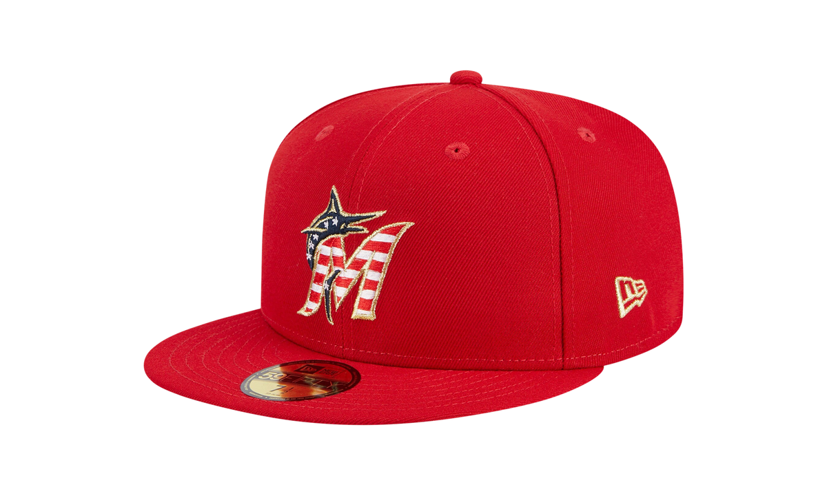 59FIFTY Miami Marlins Fourth Of July Fitted Hat "Red / Grey - Under Brim" NE909