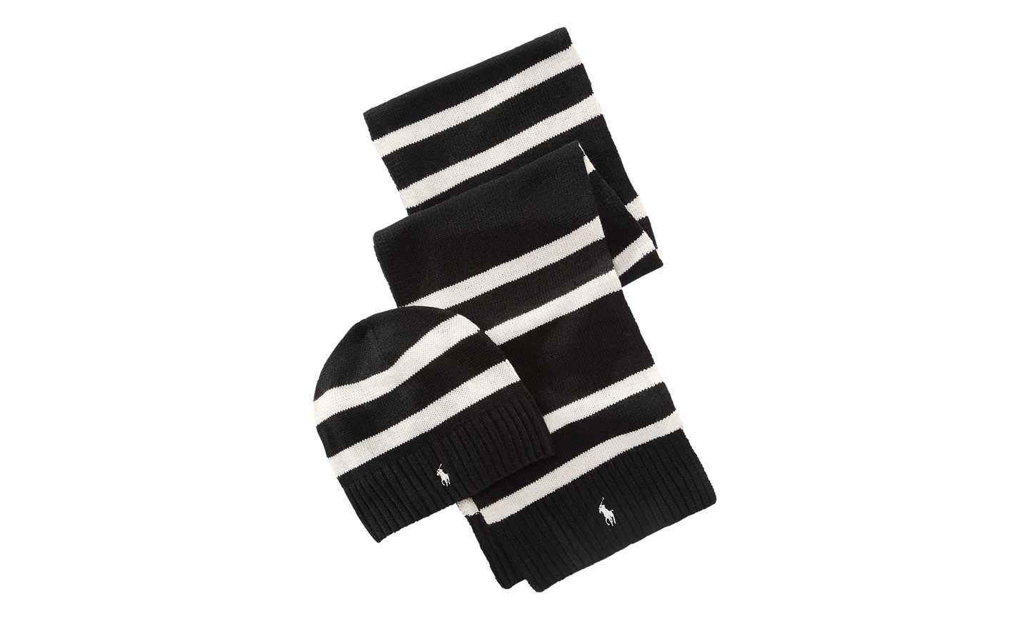 Rugby Stripe Hat And Scarf (Gift Set) "Black / White" PC0450 001