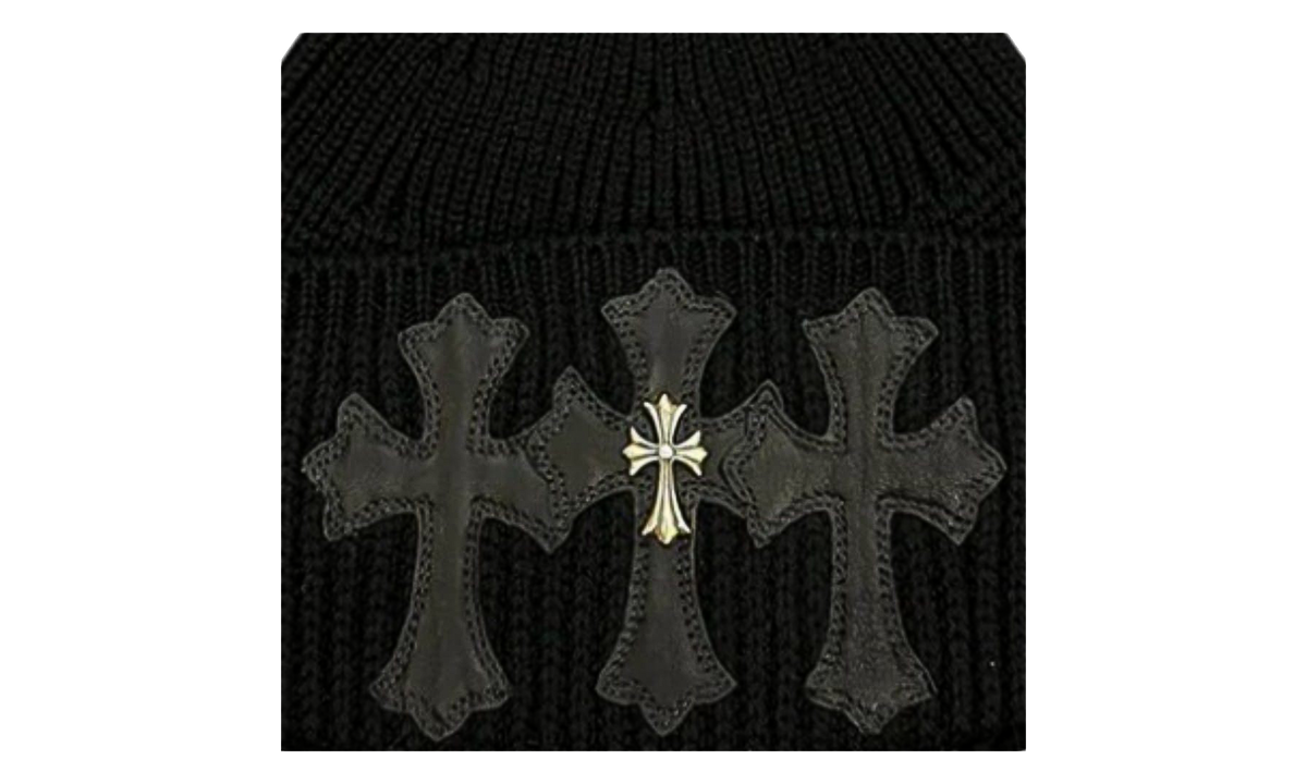 Triple Leather Cross Cashmere Beanie "Black" CHRM1723