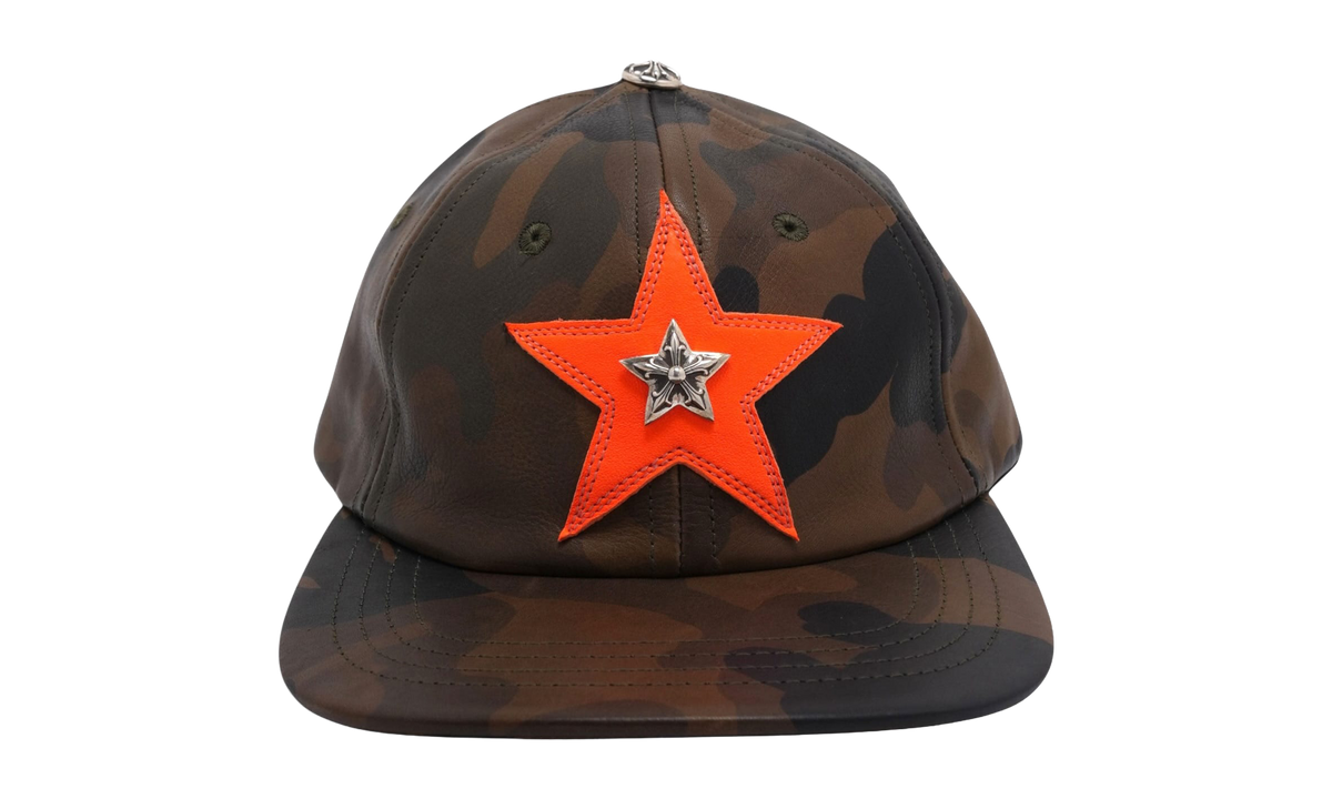 Silver Embellished Leather Star Patch Trucker Hat "Camouflage Orange" CHRM1121