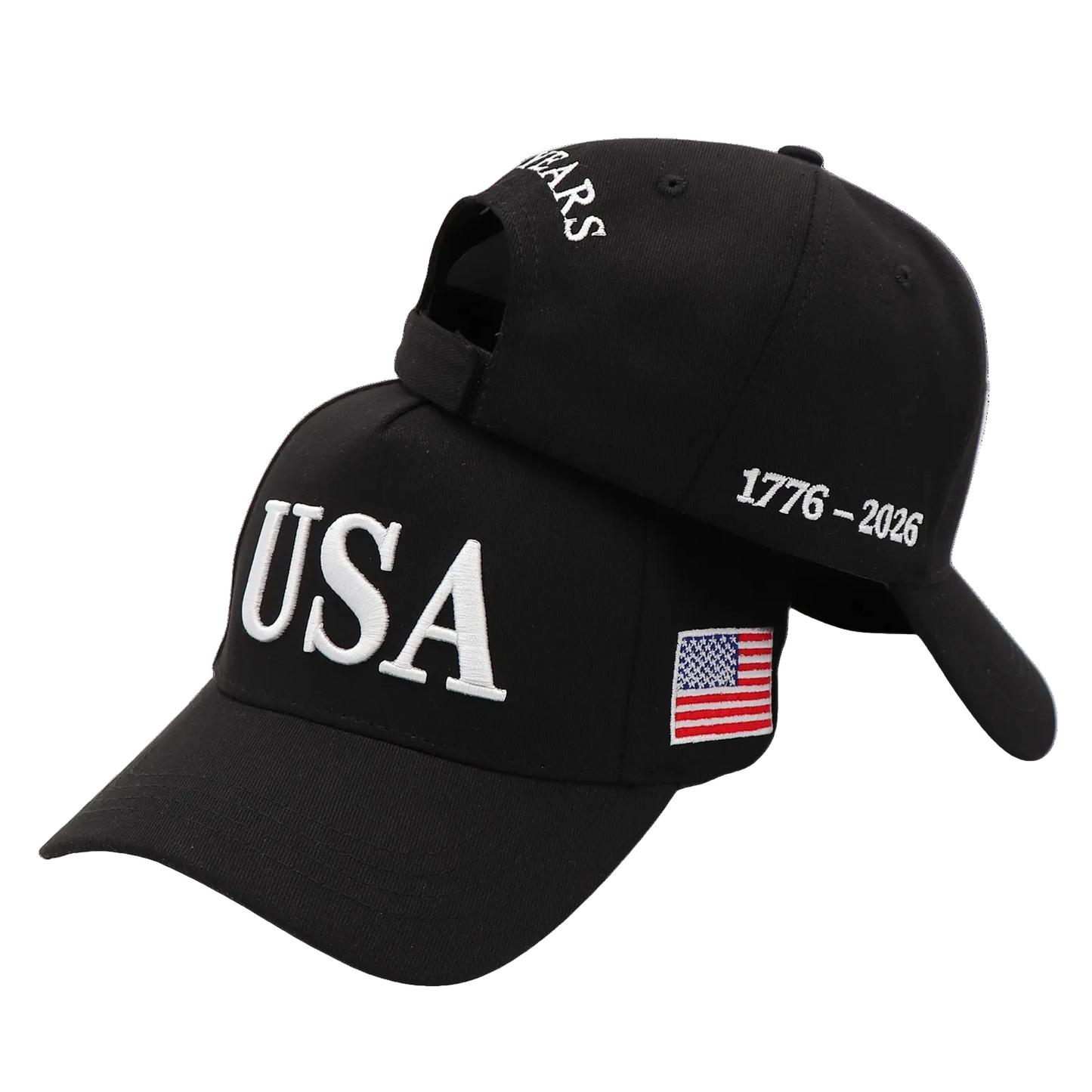 BLACK USA 250th Anniversary Hat (1776–2026) — Black Embroidered Cap
