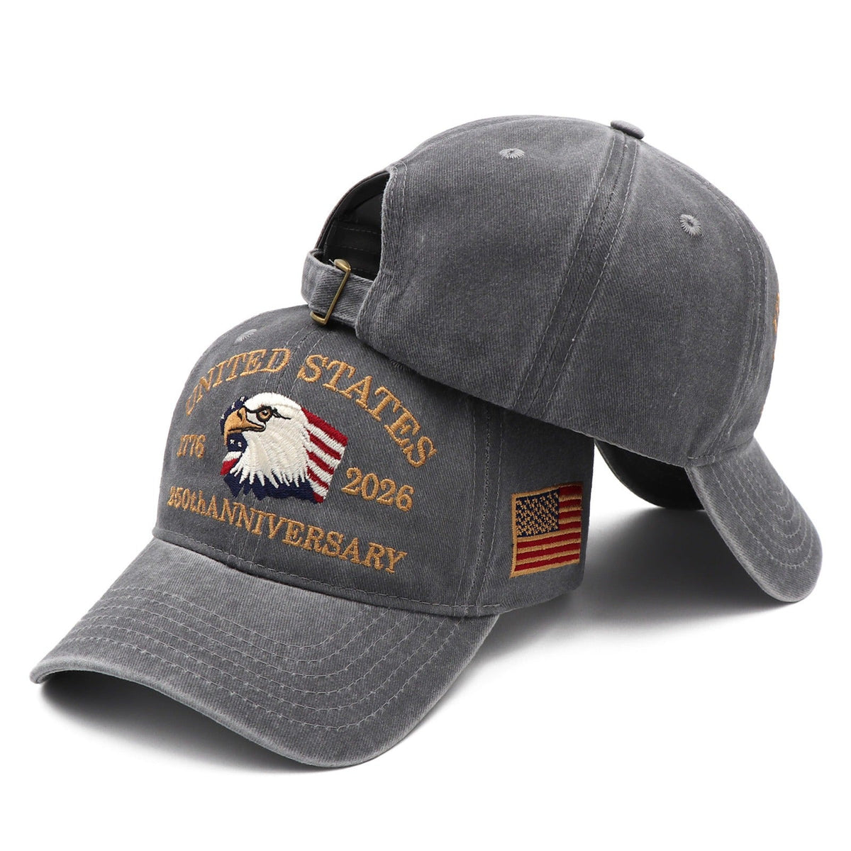 USA 250th Anniversary Eagle Embroidered Cap (1776–2026) – Gray