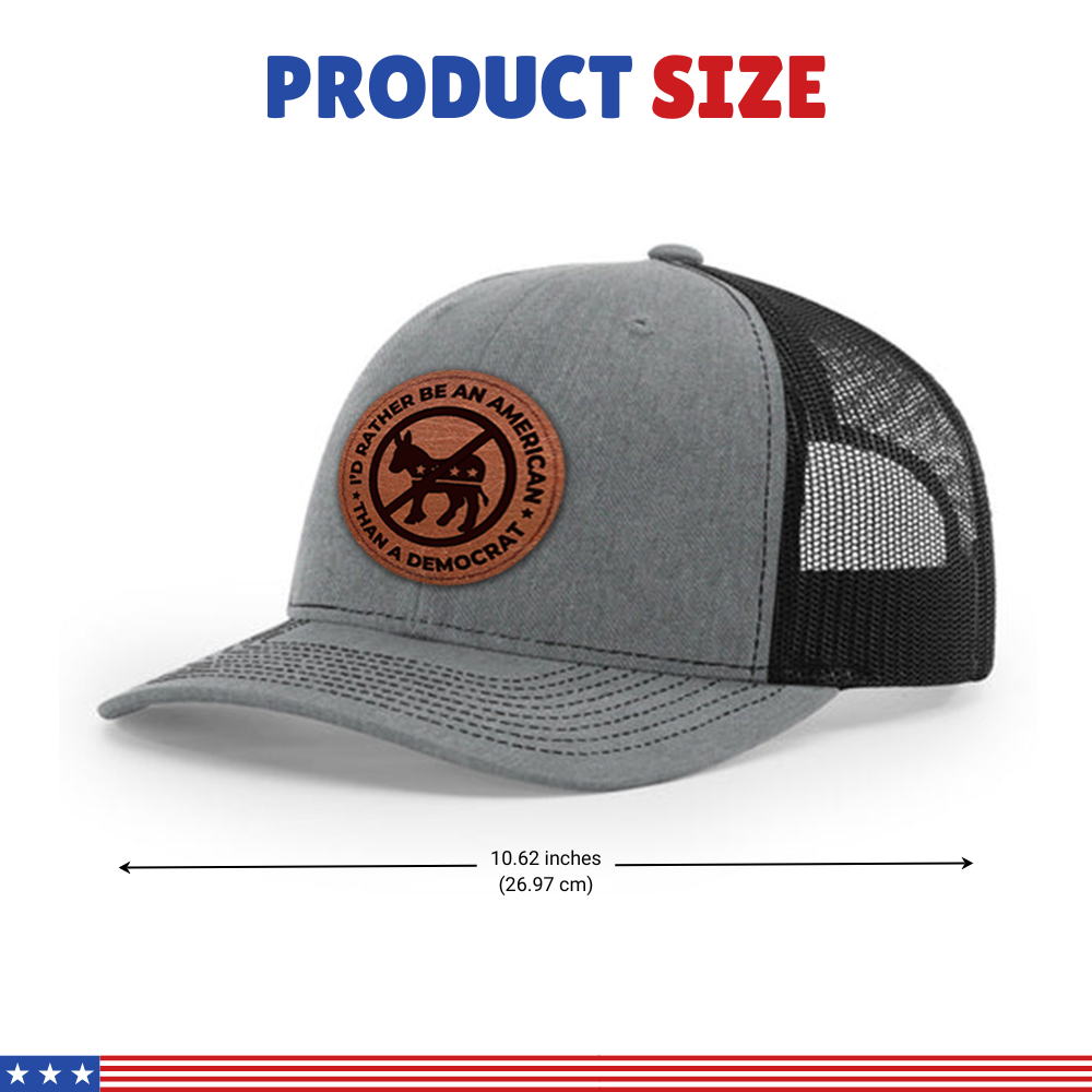 I'd Rather Be an American than a Democrat Gray Hat with Tan Circle Patch, Trump 2024