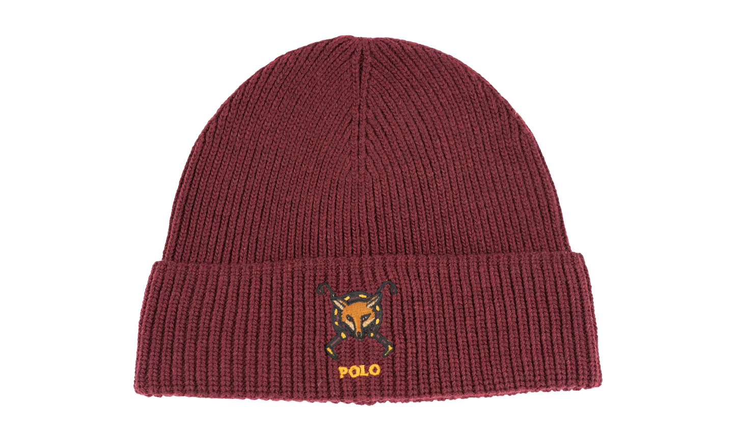 Embroidered Fox Rib-Knit Beanie "Rich Ruby" PC0918 661