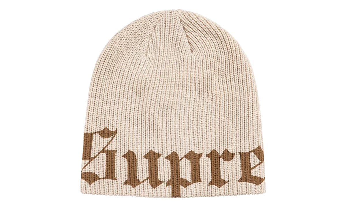 Old English Printed Beanie "SS26 - Stone" SU27144