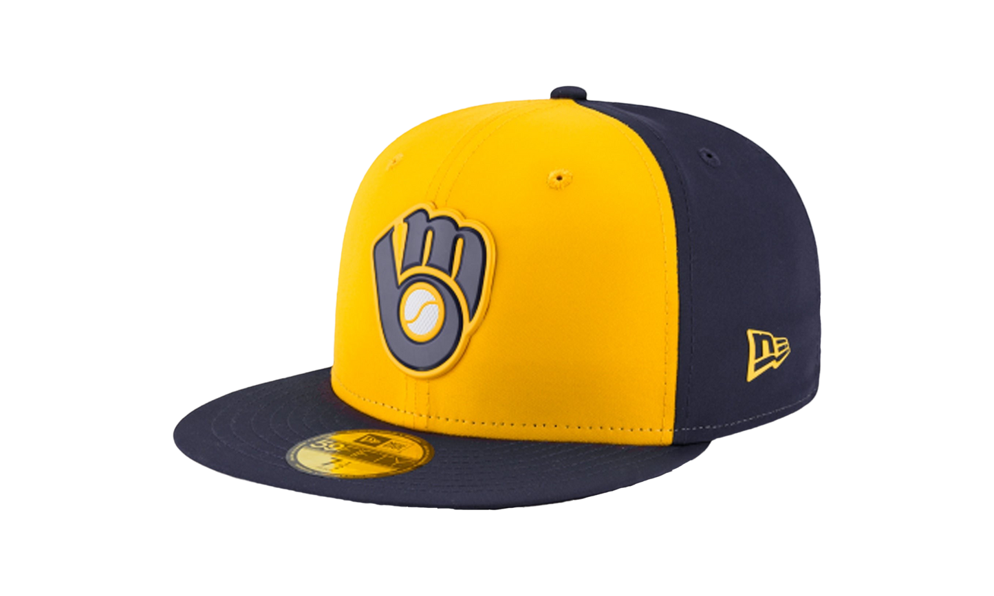 59FIFTY Milwaukee Brewers Authentic BP Fitted Hat "Yellow / Navy - Brim" NE654