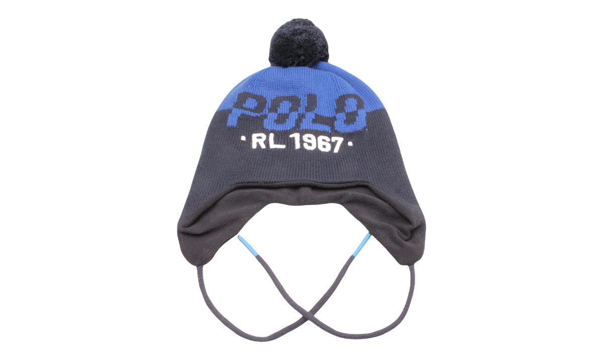 RL 1967 Earflap Pom-Pom Knit Hat "Navy / Royal" PC0807 433
