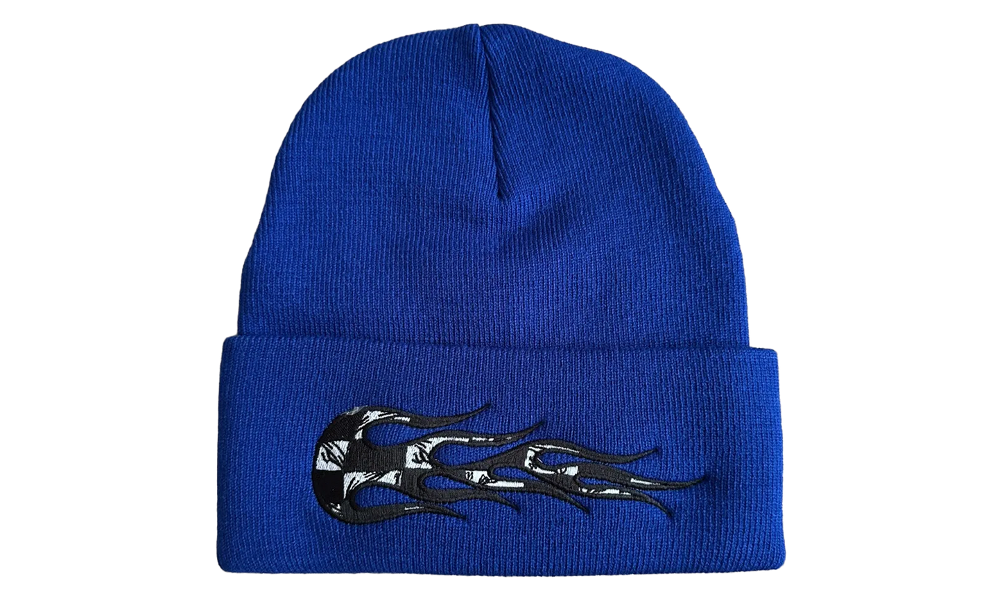 Embroidered Flame Patch Beanie "Blue / Black / White" MB42