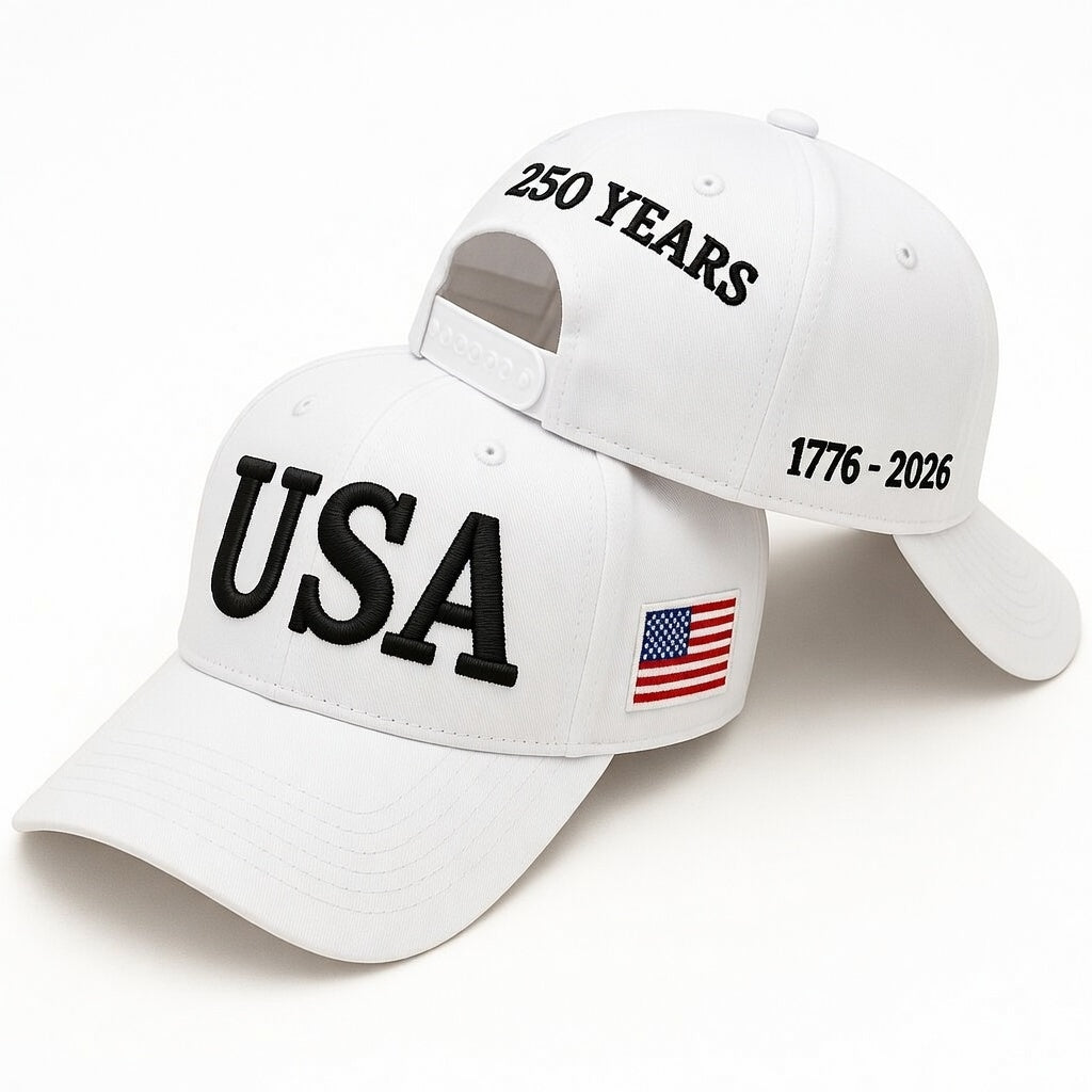 USA 250th Anniversary Hat (1776–2026) — U.S.A. Embroidered Semiquincentennial Cap