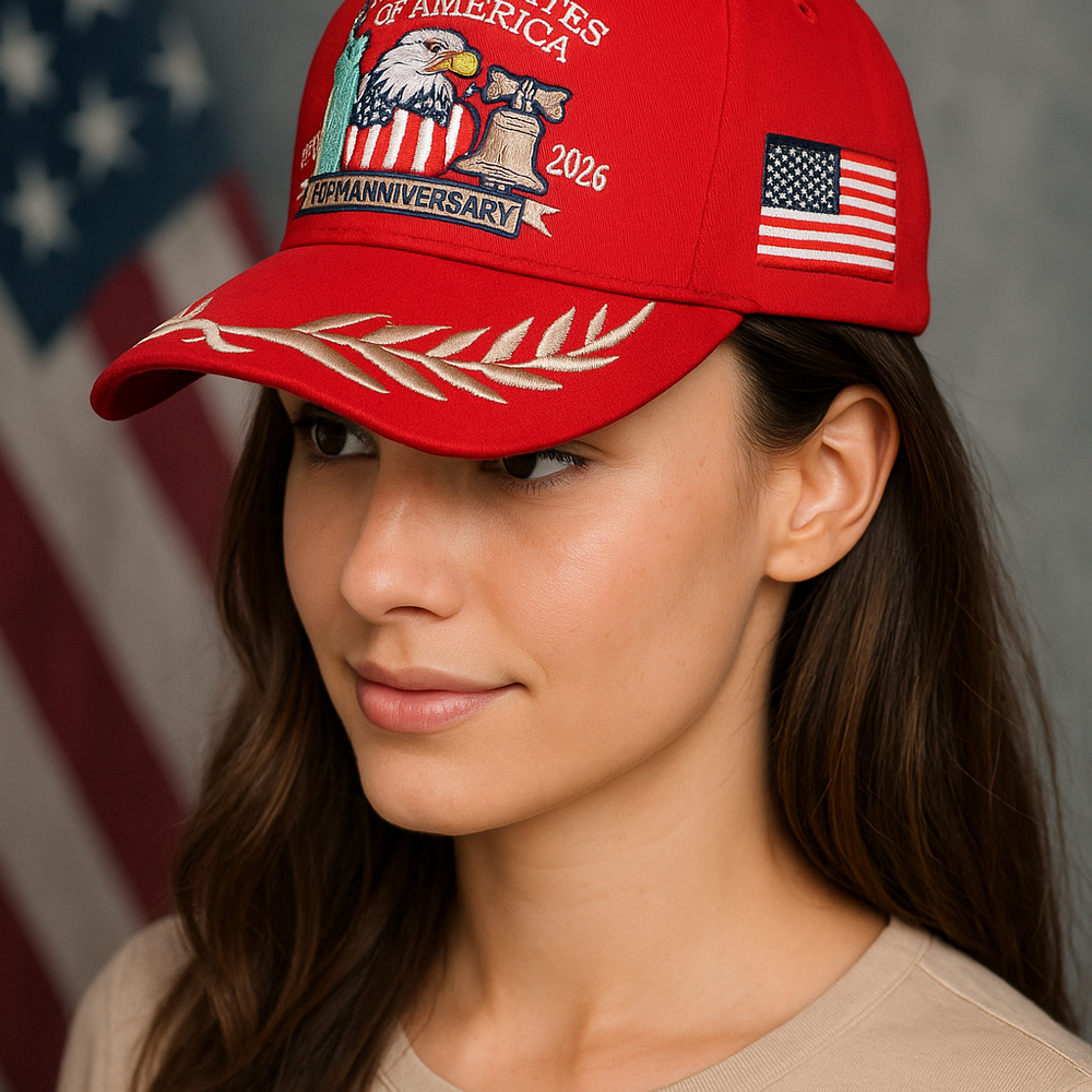 (Exclusive) United States of America 250th Anniversary Embroidered Cap — Patriotic Hat (1776–2026)