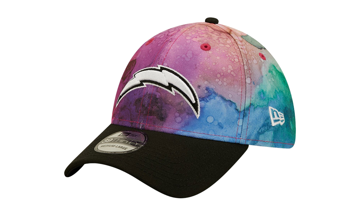 39THIRTY Los Angeles Chargers Crucial Catch Flex Fit Hat "Multicolor Watercolor Design Crown / Black Visor" NE842