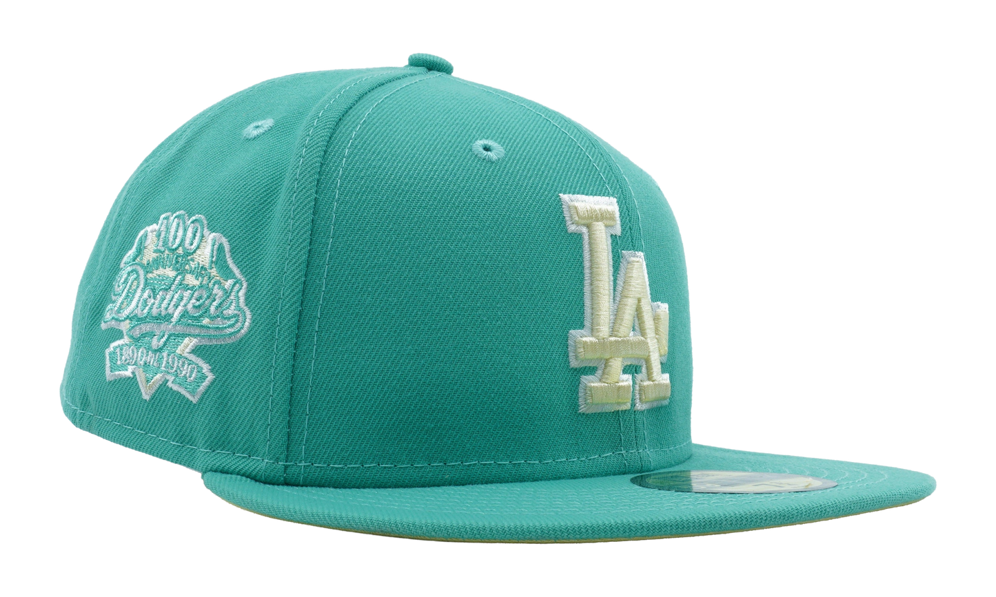 59FIFTY Los Angeles Dodgers 100th Anniversary Fitted Hat "Clear Mint / Yellow - Under Brim" NE1076