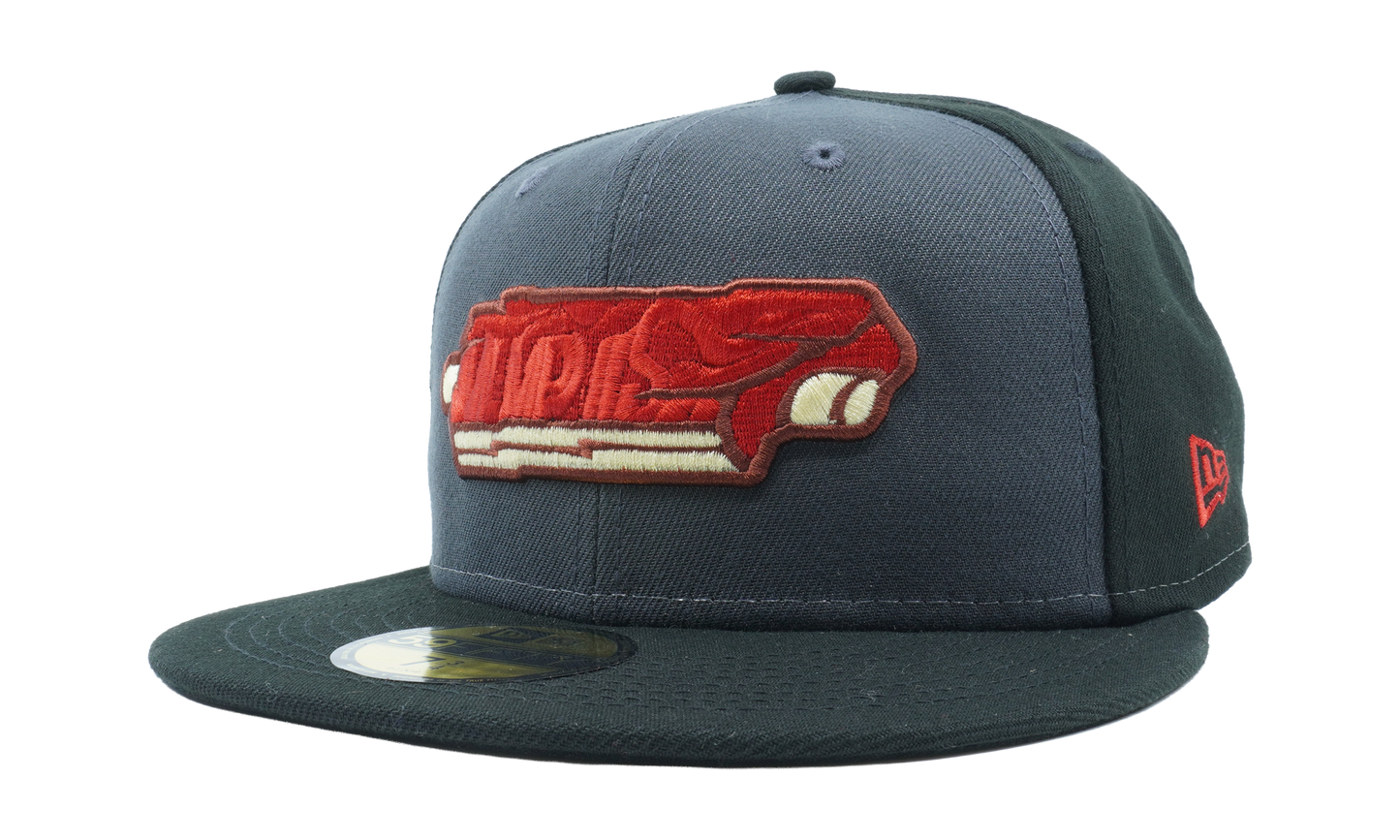59FIFTY Memphis Redbirds Theme Night 'Ribs Wet Rub' Fitted Hat "Graphite / Dark Green - Brim" NE778