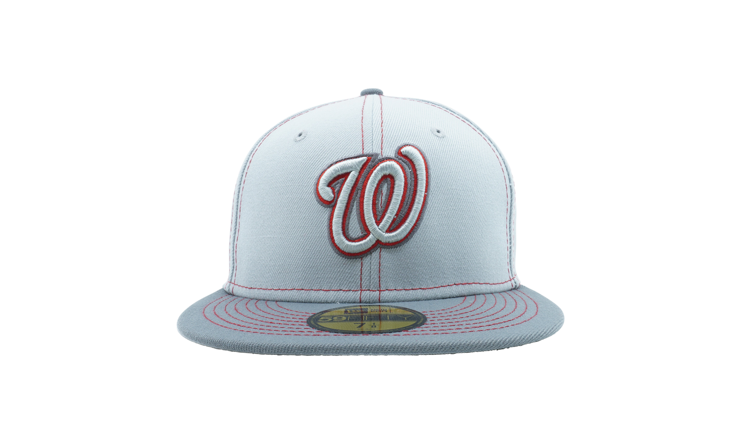 59FIFTY Washington Nationals Gray Pop Fitted Hat "Gray / Red - Stitch" NE883