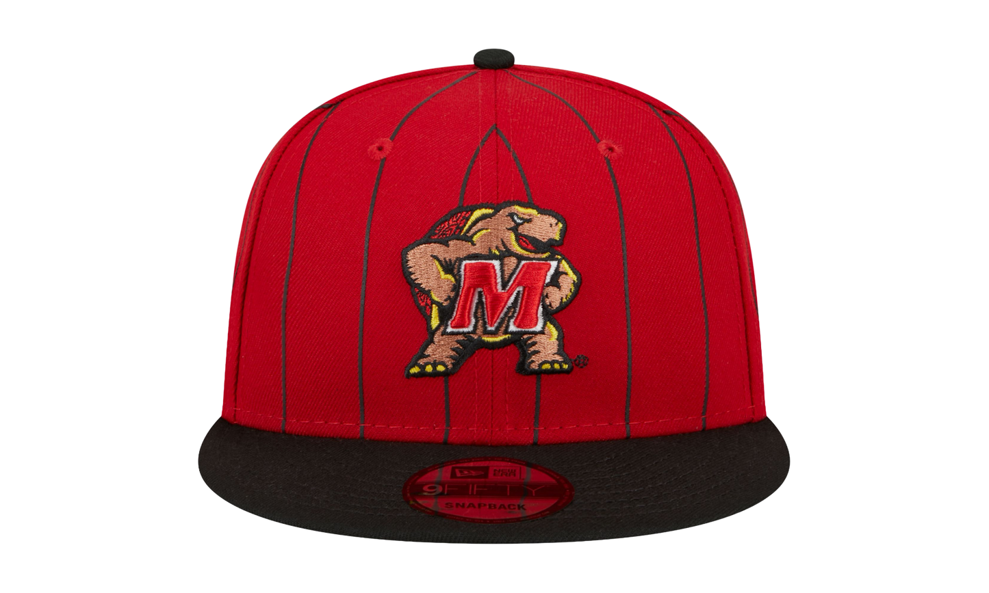9FIFTY Maryland Terrapins Pinstripes Vintage E1 Snapback Hat "Red / Black - Brim / Gray - Under Brim" NE869