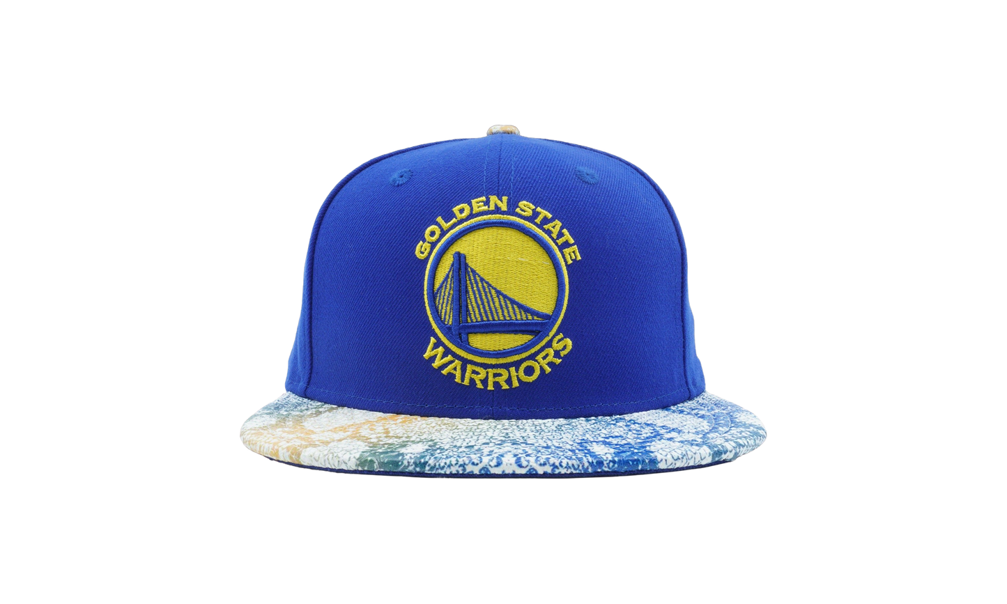 9FIFTY Golden State Warriors Visor Craze Snapback Hat "Blue / Craze Pattern - Brim" NE575