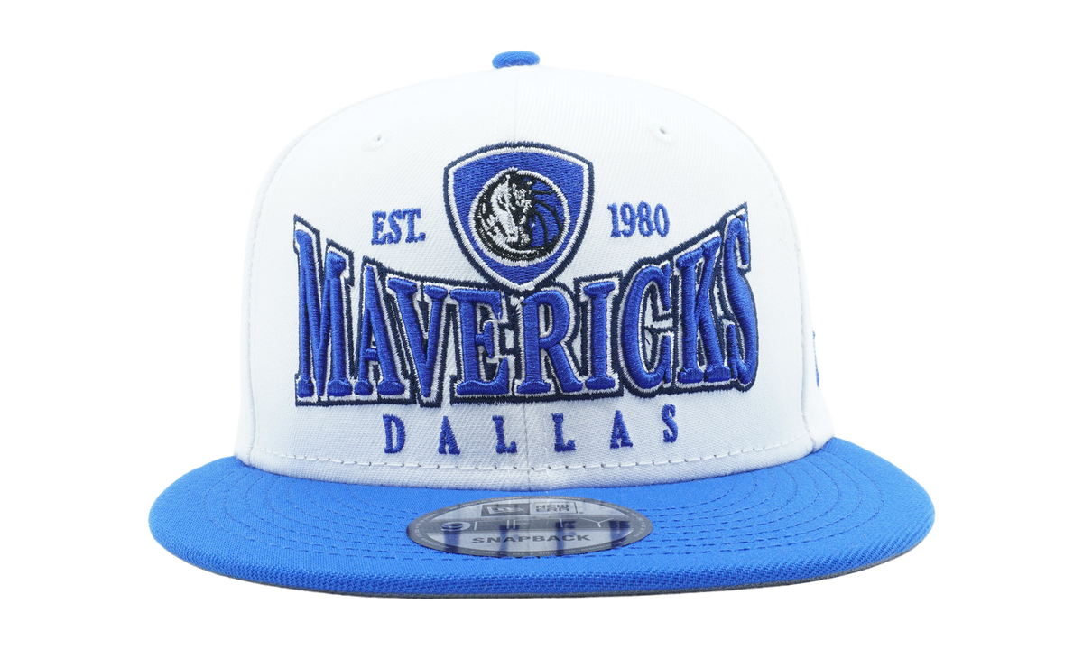 9FIFTY Dallas Mavericks Crest Stack Snapback Hat "White / Blue - Brim / Gray - Under Brim" NE878