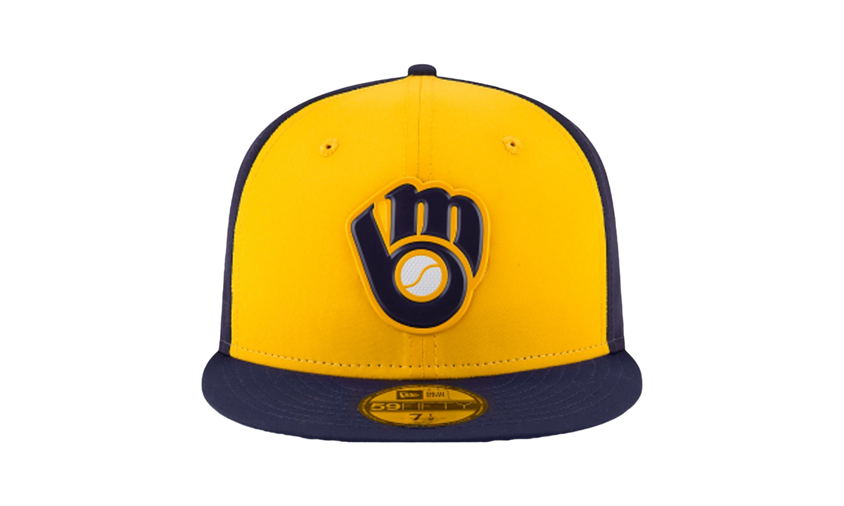 59FIFTY Milwaukee Brewers Authentic BP Fitted Hat "Yellow / Navy - Brim" NE654
